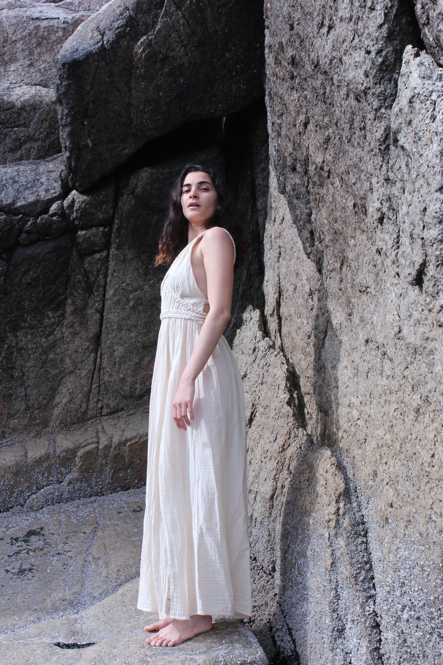 Beige Cotton Breathable Summer Maxi Dress