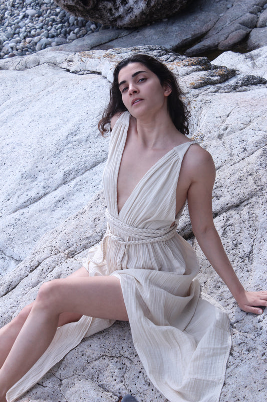 Beige Cotton Breathable Summer Maxi Dress