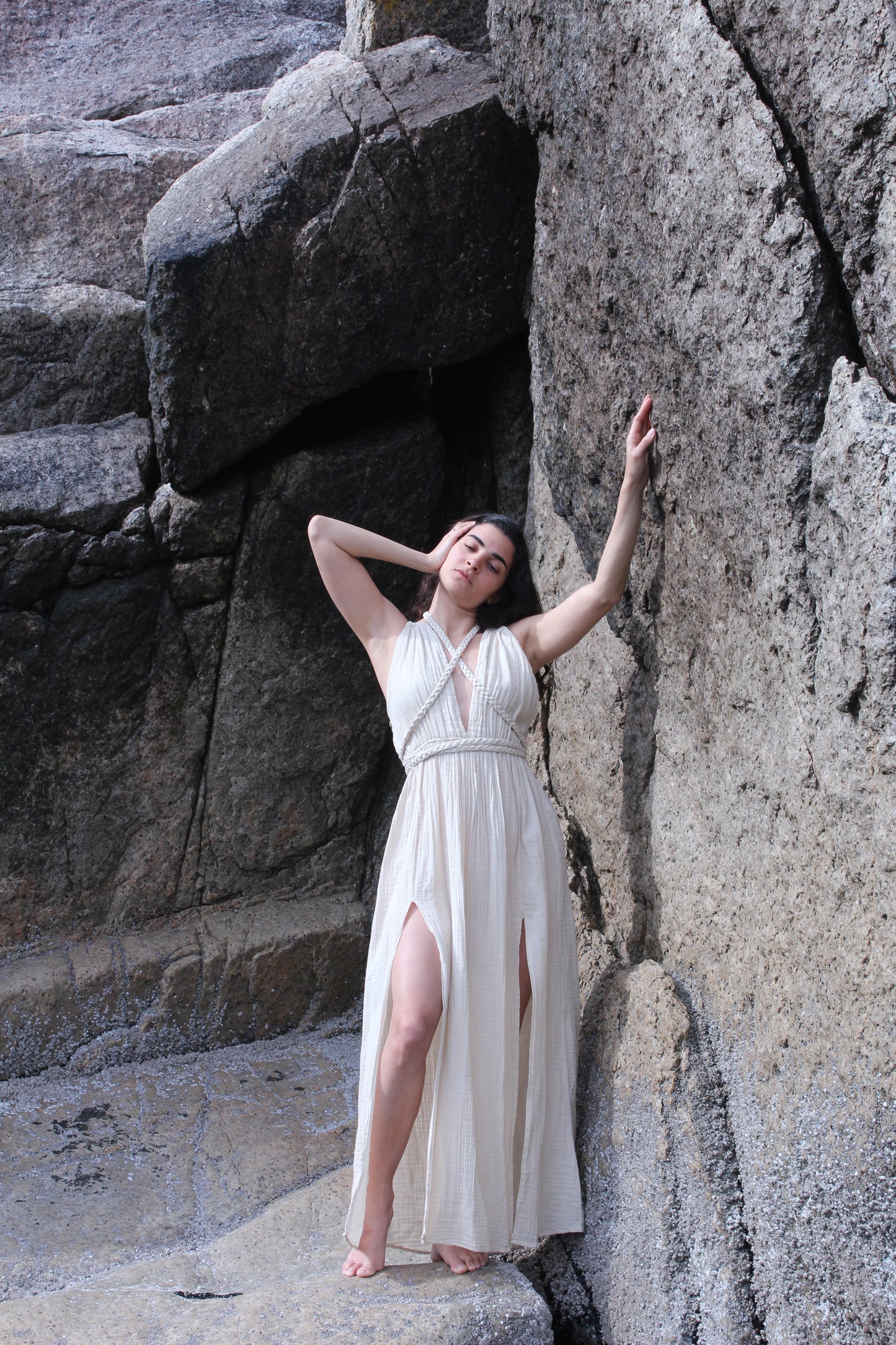Beige Cotton Breathable Summer Maxi Dress